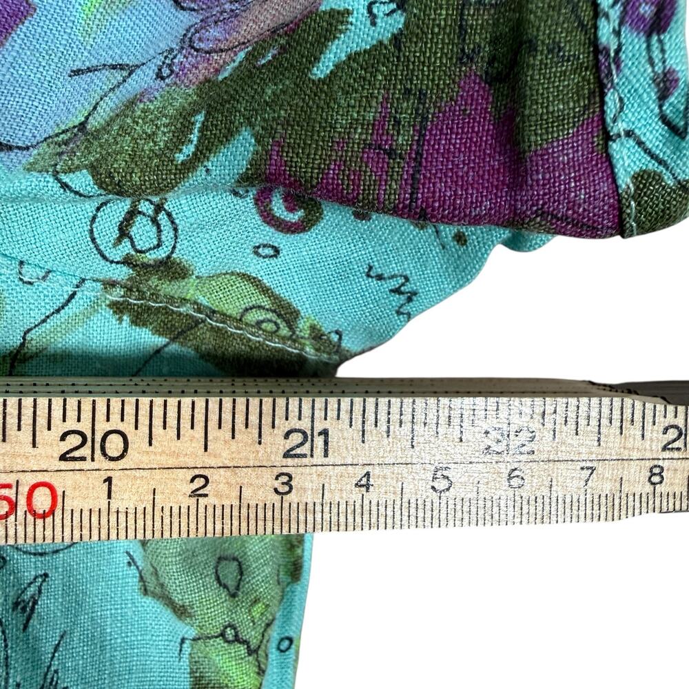 Click Linen Lagenlook Top Large Blue Floral Artsy Relaxed Fit Minimalist Casual - Picture 7 of 7